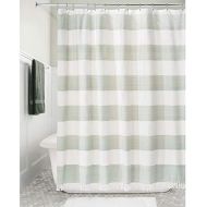 iDesign Wide Stripe Fabric Shower Curtain with Tassels, Fringe for Master, Guest, Kids Bathrooms, Bathtubs, Stalls, Sage