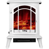 e-Flame USA Tahoe LED Portable Freestanding Electric Fireplace Stove - 3-D Log and Fire Effect (White)