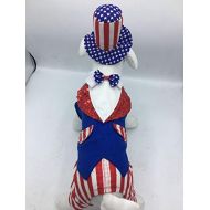 MPP Patriotic Dog Costume Uncle Sam Outfit Red White Blue Stars & Stripes Top Hat