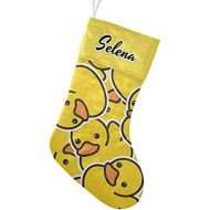CUXWEOT Personalized Yellow Cartoon Duck Pattern Christmas Stocking Customize Name Decor for Xmas Tree Fireplace Hanging Party 17.52 x 7.87 Inch