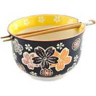 [아마존베스트]Hinomaru Collection Multi Purpose Ramen Udon Soba Pho Noodle Donburi Rice Tayo Bowl with Chopsticks Gift Set 6.25 Inch Diameter (Batik Floral)