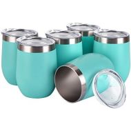 [아마존베스트]Romantic 6 Pack 12Oz Stemless Wine Tumbler Wine Glasses Set Stainless Steel Cups with Lid Set of 6 for Picnic Camping Party or Family Daily Use Shatterproof - BPA Free (Aqua blue, 12Oz)