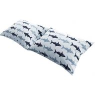 BuLuTu Cotton Navy/Grey Shark Print Bed Pillowcases Set of 2 Queen White Fish Pillow Covers Decorative Standard For Boys Girls Envelope Closure End Premium,Breathable,Hypoallergeni