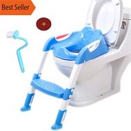 Baby Toilet Seat Baby Folding Potty Trainer Seat Chair Step - Adjustable Ladder Child Potty Seat Toilet with Free Brush (Blue)