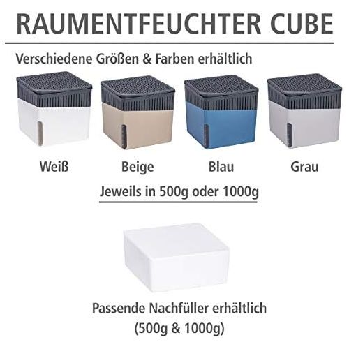  Wenko WENKO Raumentfeuchter Cube grau 1000 g - Luftentfeuchter Fassungsvermoegen: 1,6 l, 16,5 x 15,7 x 16,5 cm, hellgrau
