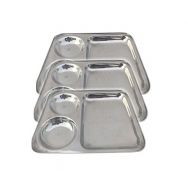 Zmatoo Set of 3 Stainless steel 2 compartment indian cafeteria canteen thali/plate/home collection/plate/thali/cafeteria round plate/divided plate