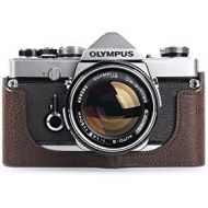 OM-4 Case, BolinUS Handmade Genuine Real Leather Half Camera Case Bag Cover for Olympus OM-1 /1N OM-2/2N OM-3/3Ti OM-4/4Ti (No Handle) Camera with Hand Strap (Coffee)