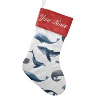 customjoy Watercolor Whales Underwate Marine Personalized Christmas Stocking Name Socks Xmas Tree Fireplace Hanging Decoration 17.52 x 7.87 Inch