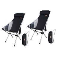 NiceC Ultralight High Back Folding Camping Chair, Upgrade with Removable Pillow, Side Pocket & Carry Bag, Compact & Heavy Duty for Outdoor, Camping (Set of 2 Black)