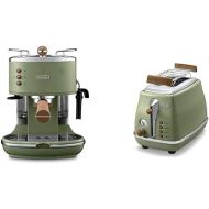 De’Longhi DeLonghi ECOV 311.GR Espresso Portafilter Machine (1100 Watt) & DeLonghi CTOV 2103.GR Toaster Icona Vintage, olive
