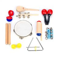 Boxiki kids Musical Instrument Set 16 PCS | Rhythm & Music Education Toys for Kids | Clave Sticks, Shakers, Tambourine, Wrist Bells & Maracas for Kids | Natural Toys with Carrying