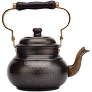 DEMMEX 1mm Thick Hammered Copper Tea Pot Kettle Stovetop Teapot, 1.6 Quart, Antiqued Copper