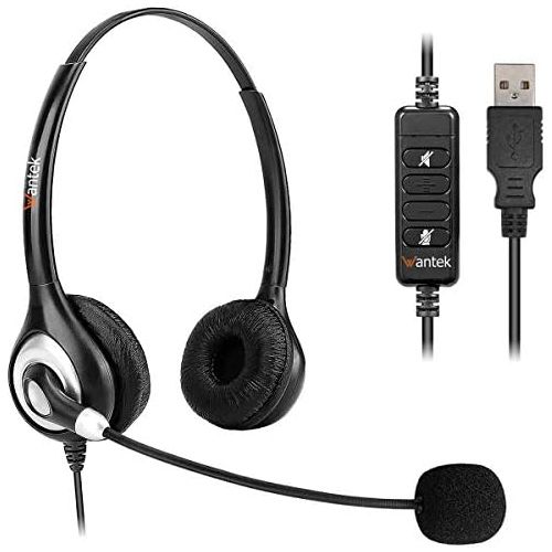  [아마존베스트]USB Headset Stereo with Noise Cancelling Microphone and Volume Control, Wantek UC Business Headphones for Skype, SoftPhone, Call Center, Crystal Clear Chat, Super Light, Ultra Comf