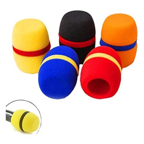  [아마존베스트]Dancepandas Microphone Cover Foam 5 Pieces Colourful Foam Mic Wind Protection Microphone Windscreen for Recording Podcasting (Yellow Black Blue Red Orange)