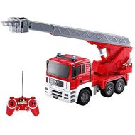 UimimiU 01.20 RC Electric Fire Truck Child Technique Vehicle Model Simulation Ladder Telescopic Fire Car 2.4GHz Light and Sound Fire Department Vehicle Non Toxic Firefighter Action
