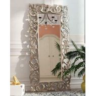 Full Length Mirror Standing - Antique Silver Polyresin Ornate Scrolling Detailed Frame - for Your Elegant Viewing Angle