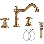 GGStudy 8 inch 2 Handles 3 Holes Widespread Bathroom Sink Faucet Antique Brass Bathroom Vanity Faucet Basin Mixer Tap Faucet Matching Metal Pop Up Drain with Overflow