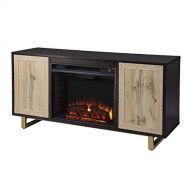 SEI Furniture Wilconia Electric Media Fireplace w/ Carved Details, Brown/Natural/Gold