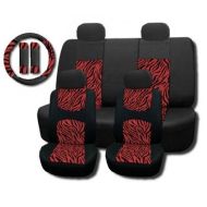 Premium Unique Imports Supreme Mesh Safari Accent Seat Covers Red Zebra Thick Padded Comfort - Front & Rear Steering Wheel Seat Belt Covers