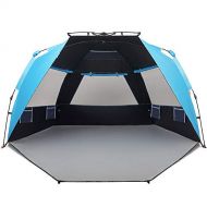 Easthills Outdoors Instant Shader Dark Shelter X Large Beach Tent 99 Wide for 4 6 Person Sun Shelter UPF 50+ with Extended Zippered Porch Pacific Blue