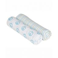 Lassig Swaddle and Burp Blanket (Peace and Dots Blue)