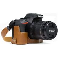 MegaGear Nikon D5600, D5500 Ever Ready Leather Camera Half Case and Strap, with Battery Access - Light Brown - MG1172