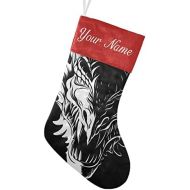 customjoy Black&White Dragon Head Personalized Christmas Stocking Name Socks Xmas Tree Fireplace Hanging Decoration 17.52 x 7.87 Inch
