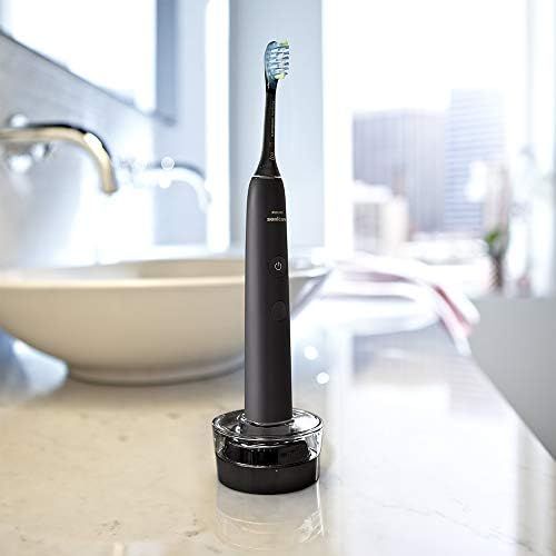 필립스 Philips Sonicare DiamondClean 9000 Electric Toothbrush Double Pack HX9914/57 2 Sonic Toothbrushes with 4 Cleaning Programs, Timer and Charging Glass, New Generation, Black + Rose