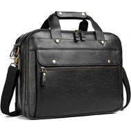 [아마존베스트]Bosidu Leather Briefcase for Men Laptop Bag 15.6 Inch Large Waterproof Retro Business Travel Messenger Bag,Perfect Perfect Fathers Day Gifts for Dad/Gifts For Husband (Black)