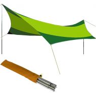 BBGS Camping Tent Tarp Hammock Rain Fly Tent Tarp Portable Tarpaulin Shelter Sunshade Canopy (Including Tent Poles), for Outdoor Fishing Camping Hiking