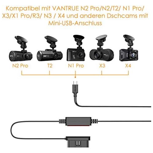  Vantrue Mini OBD Hardwire for N2 Pro/N1 Pro Dashcam Mount with Mini USB Connection, 12/24V to 5V Low Voltage Protection, 24 Hours Parking Monitoring, Permanent Power Supply, 3 m Lo