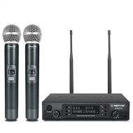 Wireless Microphone System, Phenyx Pro Dual Channel Cordless Mic Set with 2 Handhelds, 2x100 Channels, Auto Scan, Lock Function, 328ft Coverage, Ideal for DJ, Church, Events (PTU-7