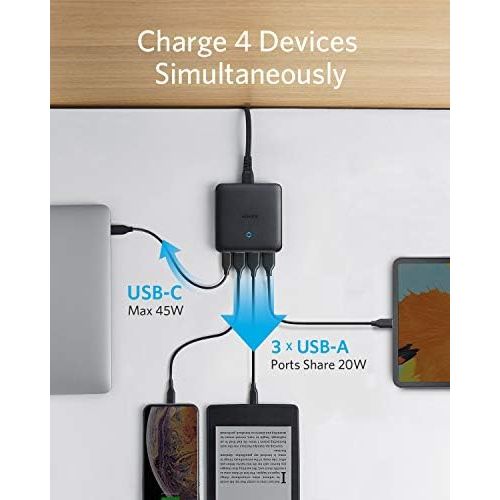 앤커 [아마존베스트]Anker PowerPort Atom III Slim USB-C Charger, 65W 4-Port PIQ 3.0 & GaN Power Supply with 45W USB-C Input for MacBook, USB C Laptops, iPad Pro, iPhone, Galaxy, Pixel and More