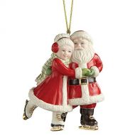 Lenox Ice Skating Santa and Mrs. Claus Ornament, 0.60 LB, Red & Green