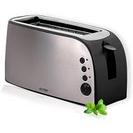 TZS First Austria - Toaster 4 Scheiben Langschlitz 1500W mit Kruemelschublade | Broetchenaufsatz | warmeisoliertes Gehause, Temperatureinstellung, Edelstahlgehause, Auftaufunktion, B