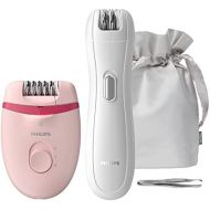 Philips Satinelle Essential Epilator Set BRP531/00 Smooth Skin for Weeks, 2 Speed Levels, Mini Epilator for Sensitive Areas, Tweezers for Fine Corrections, Pink/White