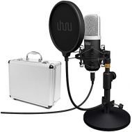 [아마존베스트]USB PC Podcast microphone, UHURU Professional 192KHZ/24Bit recording condenser, microphone kit with a table stand., Black