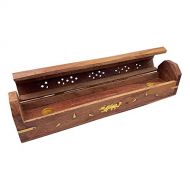 인센스스틱 Alternative Imagination Dragon Brass Inlay Design - Wooden Coffin Incense Burner for Incense Sticks and Cones, with Storage Compartment