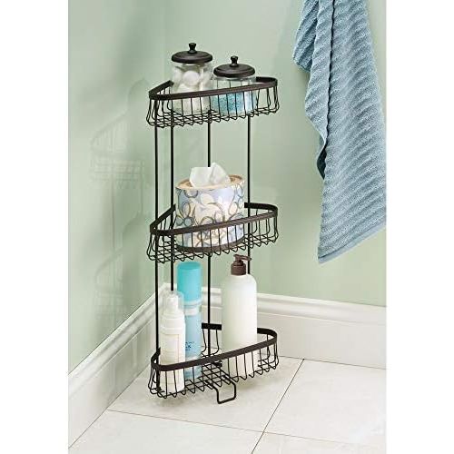  iDesign York Metal Wire Corner Standing Shower Caddy 3-Tier Bath Shelf Baskets for Towels, Soap, Shampoo, Lotion, Accessories, Bronze