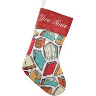 customjoy Colored Book Pattern Personalized Christmas Stocking Name Socks Xmas Tree Fireplace Hanging Decoration 17.52 x 7.87 Inch