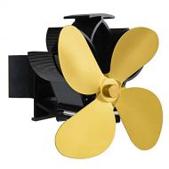 DXDUI Fireplace Fan Wall Mounted Type 4 Blade Log Quiet Stove Fan Fuel Heat Saving Distribution, for Small Space on Log Wood Burner/Stove,Gold
