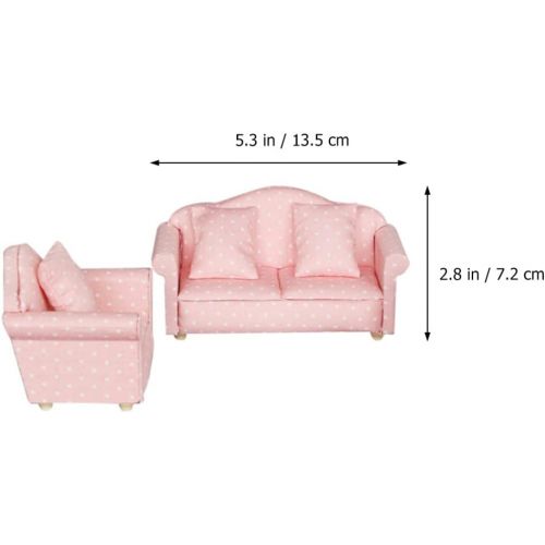  Amosfun 3pcs Dollhouse Couch Pink Sofa 1/12 Miniatures Dollhouse Furnishings Sofa Kit with Pillow Miniature Toys Couch Chairs for Living Room