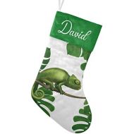 FunnyCustomShop OOshop Personalized Christmas Stockings A Chameleon On A Tree with Name Custom Xmas Holiday Fireplace Festive Gift Decor 17.52 x 7.87 Inch