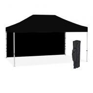 Vispronet 10x15 Black Canopy Tent Kit  Resists up to 25mph Wind Gusts  Includes Sturdy Steel 10ftx15ft Canopy Frame, Water-Resistant Canopy Top, 1 Backwall, Roller Bag, and Stake