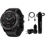 Garmin Fenix 6 Premium Multisport GPS Watch with Pulse Ox with Included Wearable4U Power Pack Bundle (Sapphire/Carbon Gray DLC with Black Band)