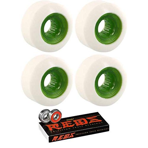  Powerflex Skateboards 54mm Rock Candy White/Clear Green Skateboard Wheels - 84b with Bones Bearings - 8mm Bones Reds Precision Skate Rated Skateboard Bearings (8) Pack - Bundle of