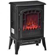 HOMCOM Free Standing Electric Fireplace Stove, Fireplace Heater with Realistic Flame Effect, Overheat Safety Protection, 750W / 1500W, Black