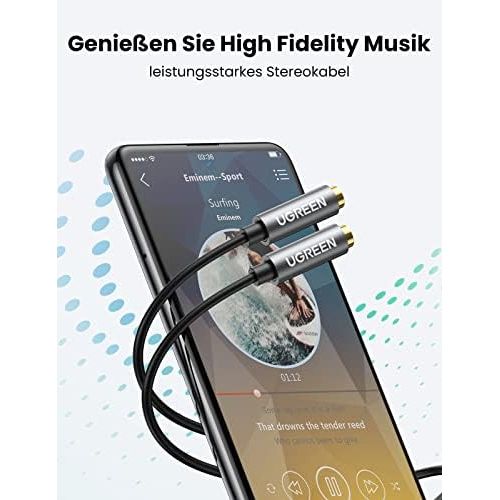  [아마존베스트]Ugreen 3.5mm Stereo jack Auxiliary Audio Y Splitter Extension Cable for Speaker and Headphones with Aluminum Case Black 20cm