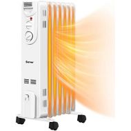 COSTWAY Oil Filled Radiator Heater 1500W, 3 Heat Settings, Adjustable Thermostat Temperature, Overheat and Tip-Over Protection, Electric Space Heater for Indoor Use, Bedroom, Offic