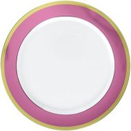 amscan Premium Plastic Plates, 7 1/2 inches, White with Pink Border